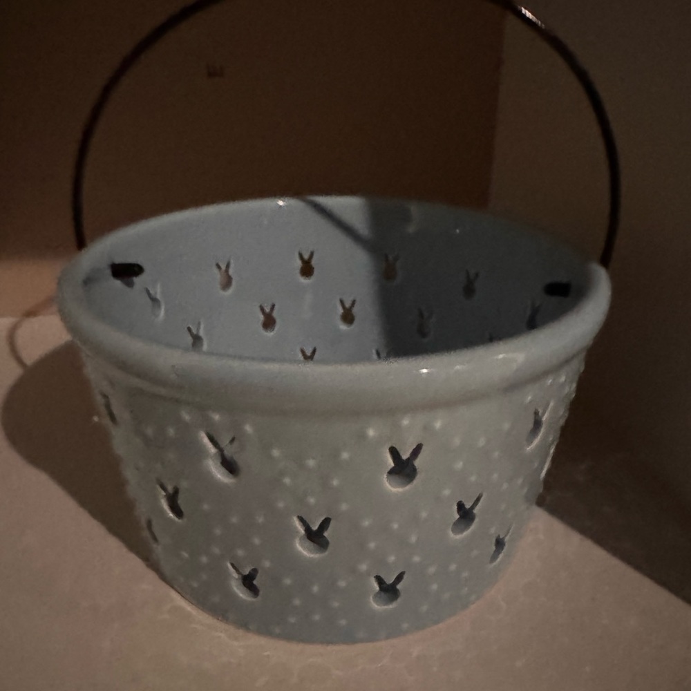 Blue Ceramic Light Blue Basket with Handle